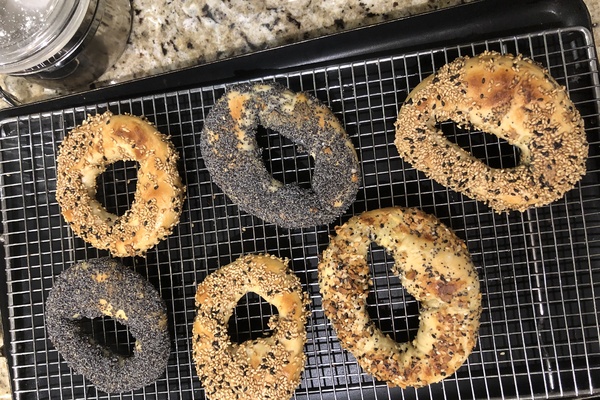 Bagels on sheetpan.