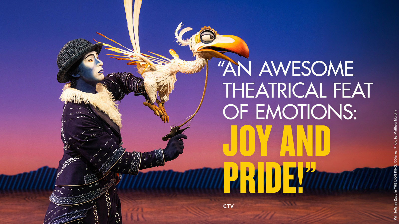 Will Jeffs as Zazu in THE LION KING. Photo by Matthew Murphy ©Disney. 